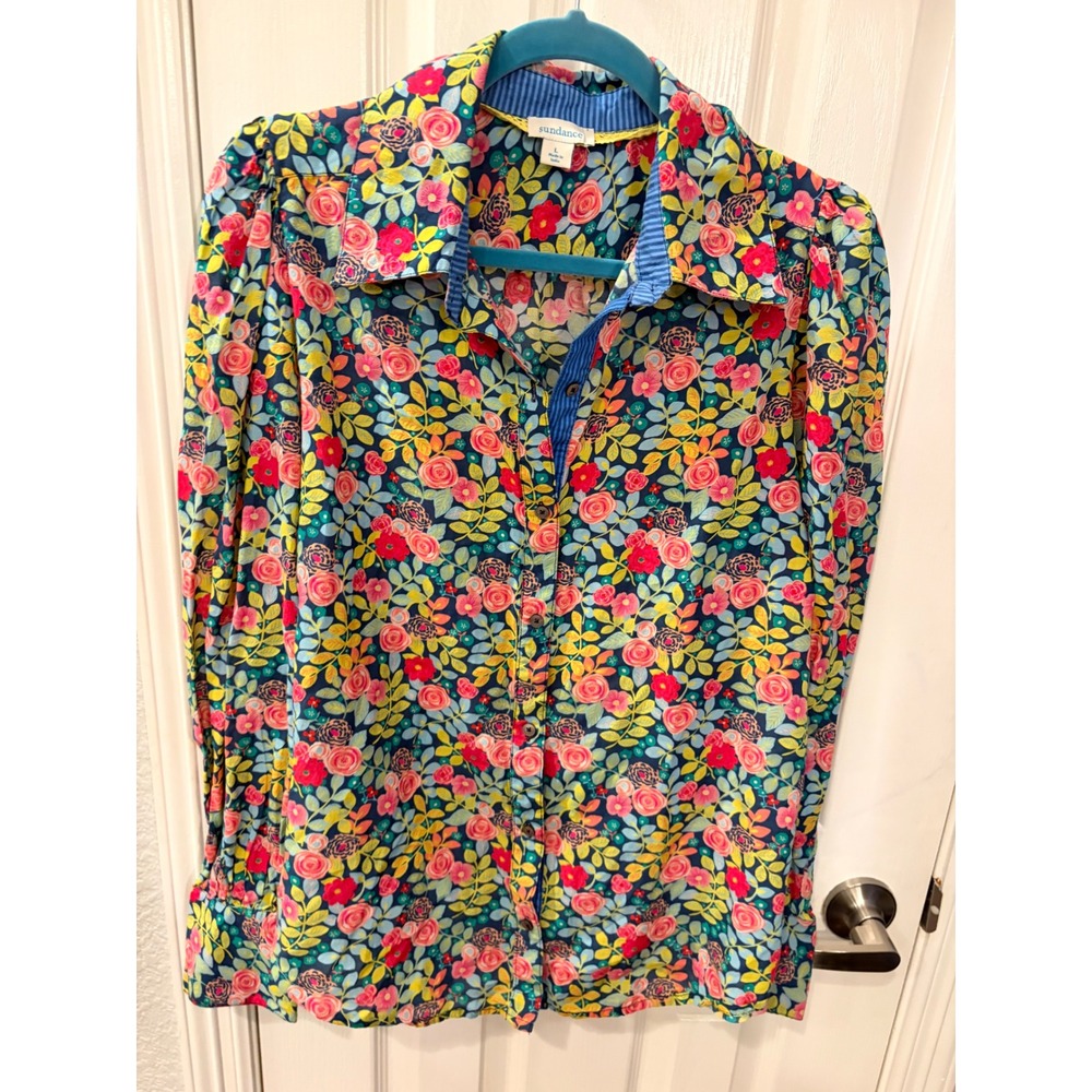 Sundance Blouse Multicolor Floral Cotton Viscose Long Sleeve Button Up Top L